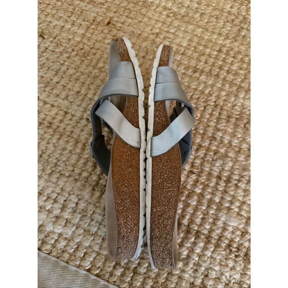 Birkenstock Silver Cross Strap Sandals 39 Women Comfort Cork Footbed Germany - Picture 5 of 7